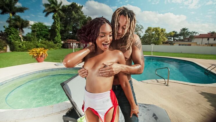 Interracial Handjob in the Sunshine