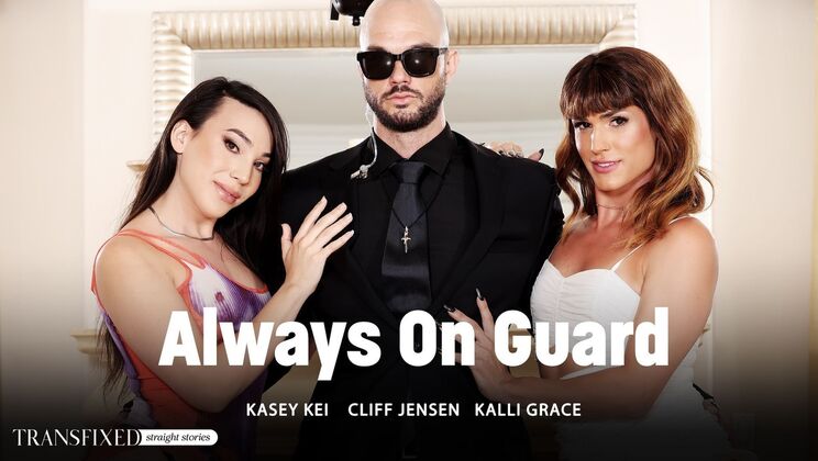 Always On Guard: Shemale Kasey Kei Fucks Cliff Jensen in Interracial Threesome
